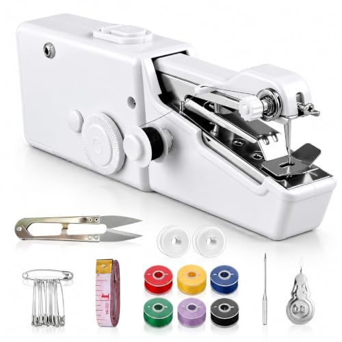 ROMINVIC N&auml;hmaschine,Handn&auml;hmaschine,Tragbare Mini Elektrische N&auml;hmaschine mit N&auml;hzubeh&ouml;r, f&uuml;r Anf&auml;nger, Einfach Bedienbar f&uuml;r Leder, Stoffe, Kleidung & Heimtextilien (Wei&szlig;e)