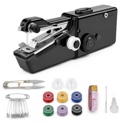 ROMINVIC N&auml;hmaschine,Handn&auml;hmaschine,Tragbare Mini Elektrische N&auml;hmaschine mit N&auml;hzubeh&ouml;r, f&uuml;r Anf&auml;nger, Einfach Bedienbar f&uuml;r Leder, Stoffe, Kleidung & Heimtextilien (Schwarze)