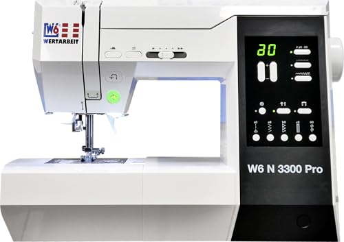 W6 N&auml;hmaschine N 3300 Pro mit 7 Segmente/Punkte Transporteur, verstellbarem N&auml;hanpre&szlig;druck, Sicherheitsfunktion f&uuml;r Zwillingsnadel, LED-Display f&uuml;r Stichfunktionen, 120 Programme