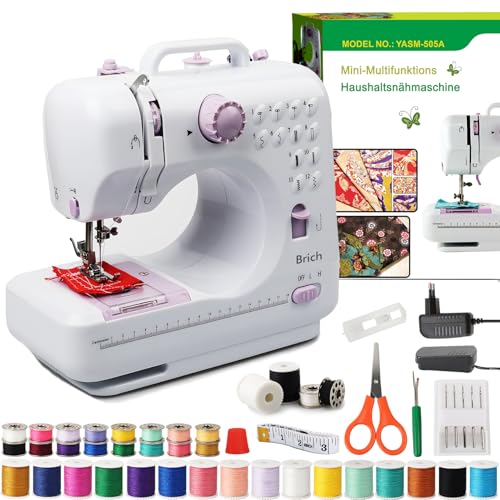 BRICH N&auml;hmaschine Klein &ndash; Tragbare Kinder N&auml;hmaschine mit Doppelfaden-System,Kompakte Elektrische N&auml;hmaschine mit Fu&szlig;pedal 12 Stichmustern und USB-Aufladung | Ideal f&uuml;r Schulen & Hobby