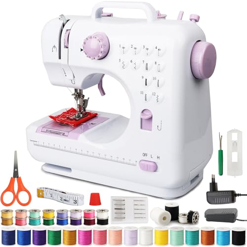 BRICH Mini N&auml;hmaschine Set &ndash; Tragbare & Einsteigerfreundliche n&auml;hmaschine anf&auml;nger mit 12 Stichen f&uuml;r Erwachsene und n&auml;hmaschine kinder Alter 8-12, Ideal f&uuml;r DIY Projekte und Reisen Strom/Batteriebetr