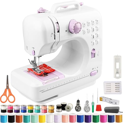 FONCOOD N&auml;hmaschine Anf&auml;nger mit 12 Stichmustern N&auml;hzubeh&ouml;r-Set N&auml;hmaschine Elektrisch mit 42 Teilen Zubeh&ouml;r, Leicht Tragbar f&uuml;r DIY & Handarbeit - f&uuml;r Kinder & Erwachsene (Lila&Wei&szlig;)
