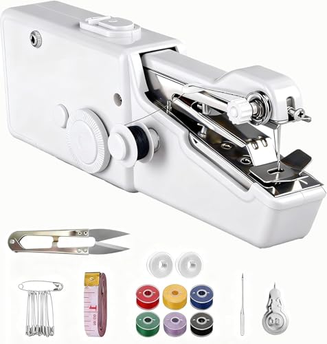 ROMINVIC N&auml;hmaschine,Handn&auml;hmaschine,Tragbare Mini Elektrische N&auml;hmaschine mit N&auml;hzubeh&ouml;r, f&uuml;r Anf&auml;nger, Einfach Bedienbar f&uuml;r Leder, Stoffe, Kleidung & Heimtextilien (Wei&szlig;e)