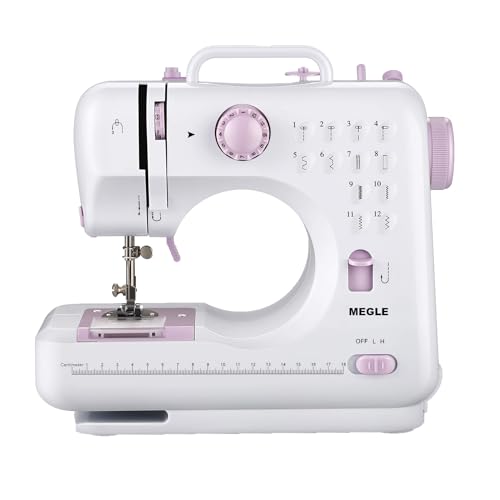 N&auml;hmaschine f&uuml;r Anf&auml;nger, Multifunktionale Haushaltsn&auml;hmaschine, Fu&szlig;pedal, Kurzanleitung, automatische Fadenaufl&ouml;sung, Doppelfaden und doppelte Geschwindigkeit, 12 integrierte Stiche, MEGLE FHSM-505
