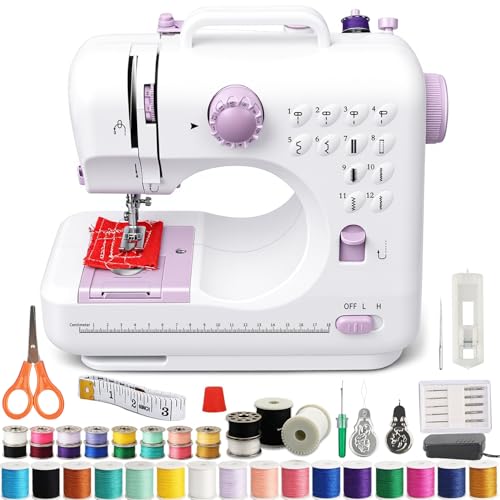 N&auml;hmaschine Anf&auml;nger mit 12 Stichmustern N&auml;hzubeh&ouml;r-Set, und zwei Geschwindigkeitsstufen, Fu&szlig;pedalsteuerung, Ideal f&uuml;r Kleidungsst&uuml;cke, Heimtextilien und DIY-Bastelarbeiten