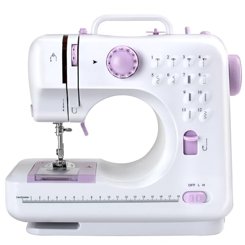 M MUNCASO Nähmaschine für Anfänger,12 Stich elektronische Nähmaschine,Mini Nähmaschine Doppellinie Zwei-Gang Reverse Stitch mit EU-Stecker