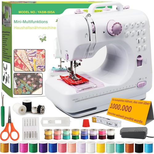 BRICH Mini N&auml;hmaschine Set &ndash; Tragbare & Einsteigerfreundliche n&auml;hmaschine anf&auml;nger mit 12 Stichen f&uuml;r Erwachsene und n&auml;hmaschine kinder Alter 8-12, Ideal f&uuml;r DIY Projekte und Reisen Strom/Batteriebetr